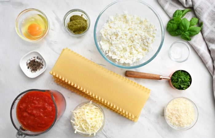 ingredients to make Vegetarian Lasagna Roll-Ups (with Cottage Cheese)