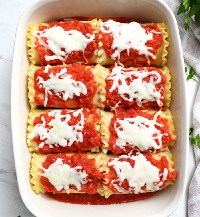 9x13 pan of Vegetarian Lasagna rolls