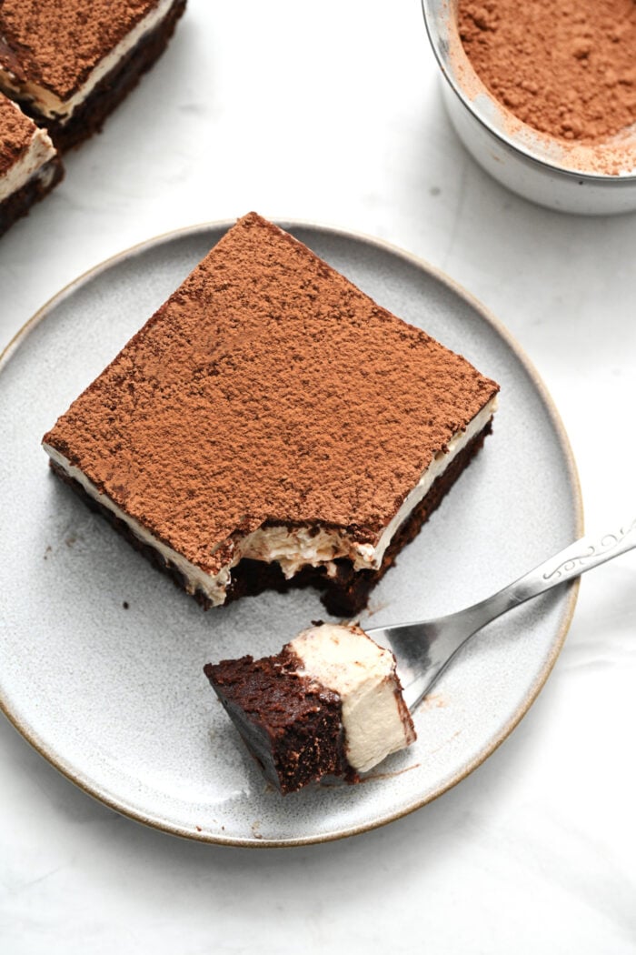 a bite of Tiramisu Brownies PIN