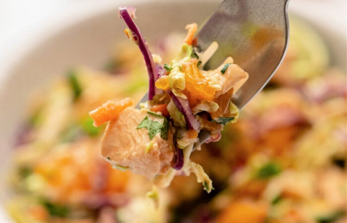 a bite of Mandarin Orange Chicken Salad