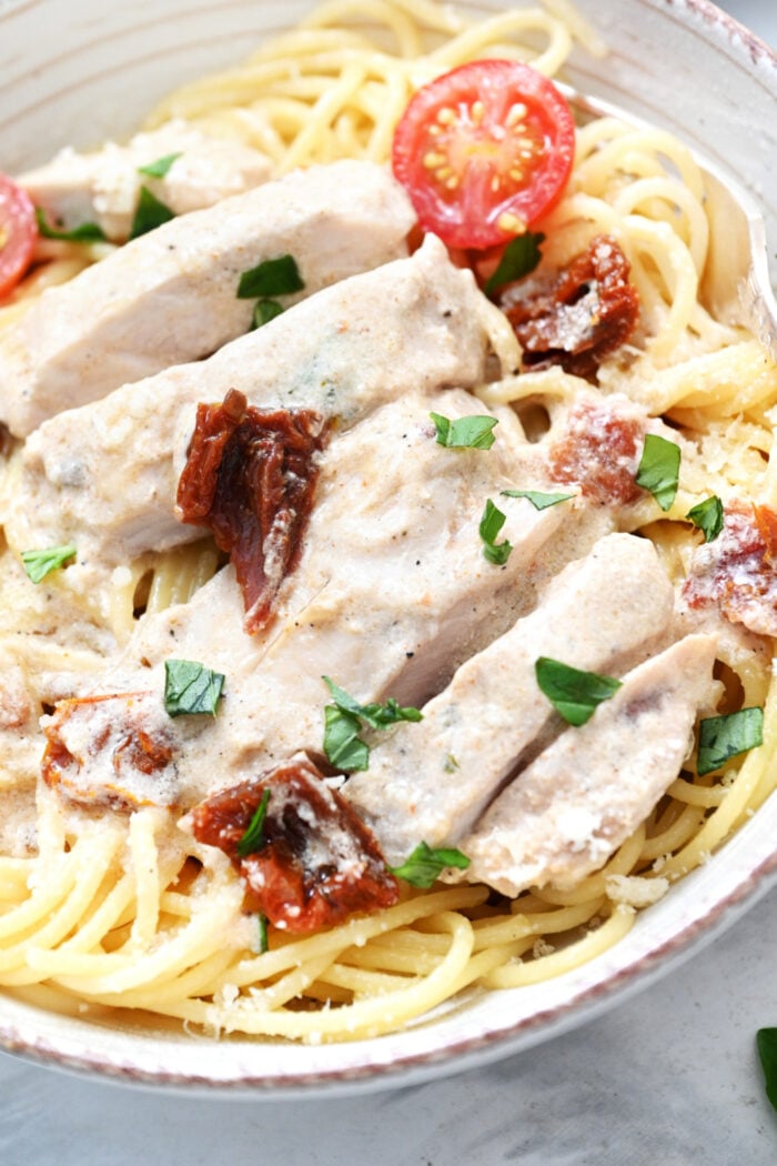 slow cooker Marry me Chicken with spaghetti