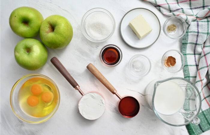ingredients to make Clafoutis aux Pommes (French Apple Flan)