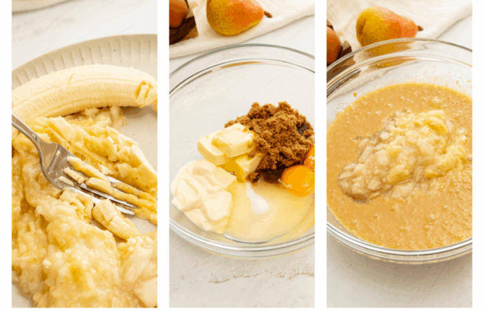 making banana bread batter