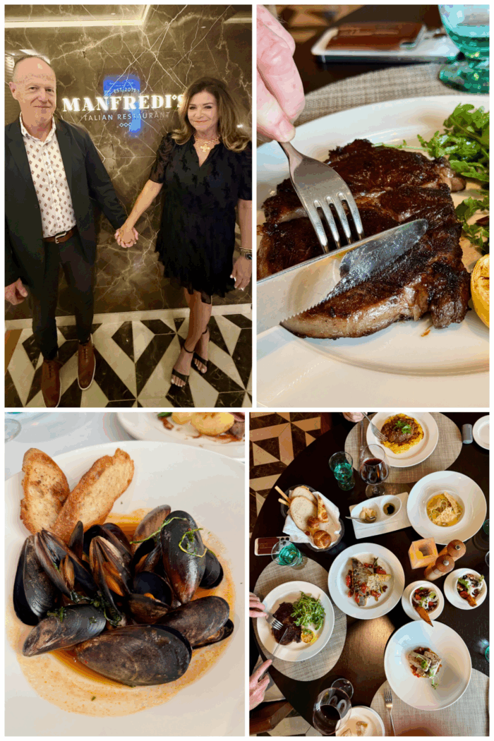 eating at Manfredi's on Viking ship