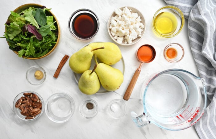 ingredients to make a Poached Pear Salad