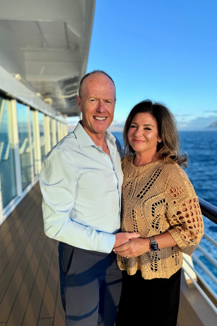 couple on Viking cruise ship on way to Iceland