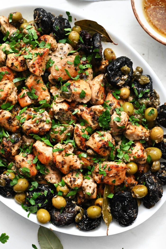 a platter of Chicken Marbella Recipe