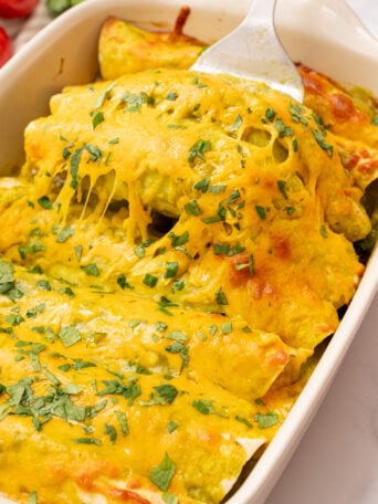 cheesy Beef Enchiladas with Green Sauce