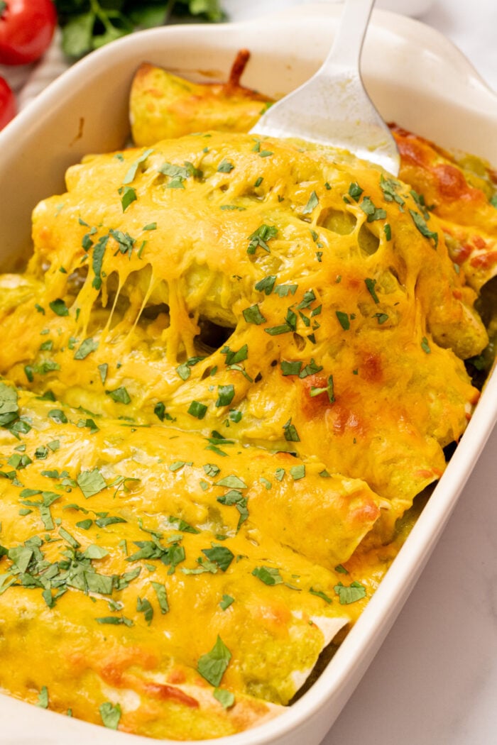 cheesy Beef Enchiladas with Green Sauce
