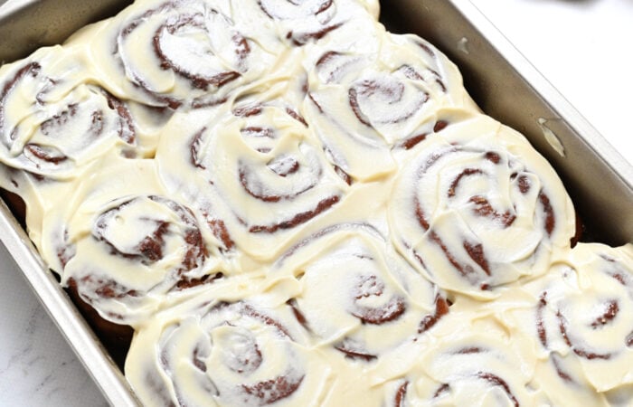 pan of Protein Cinnamon Rolls