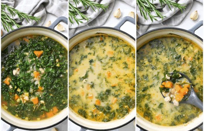 adding broth to soup