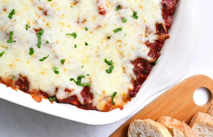 melted cheese on pasta