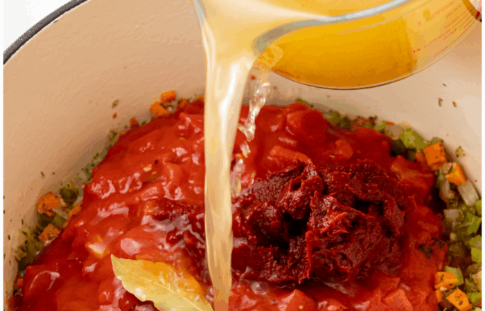 adding broth to ABC Soup