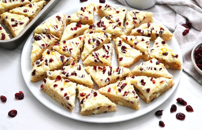 plate of cranberry triangle bars