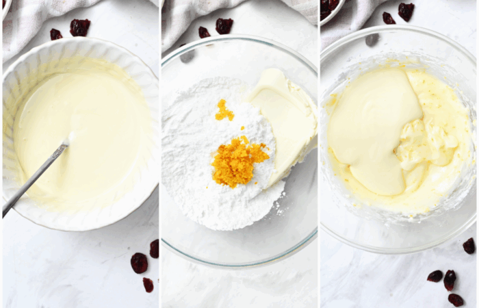 making the frosting with orange zest