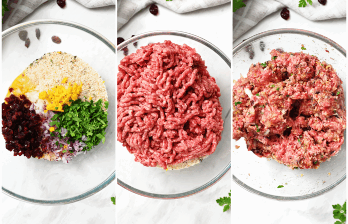 mixing meat for meatballs