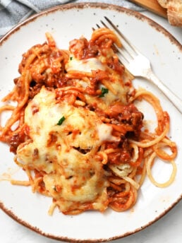 a serving of spaghetti with alfredo