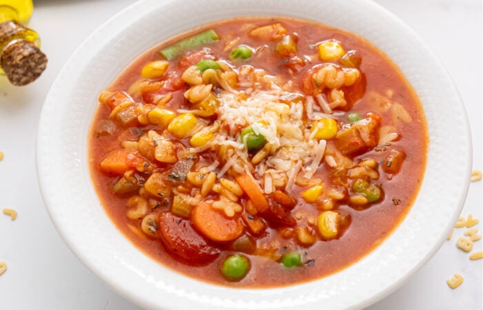 serving of ABC Soup with melted cheese