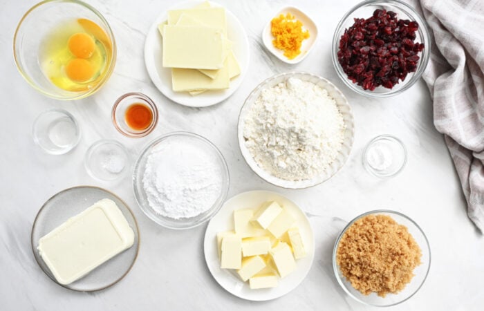 ingredients to make White Chocolate Cranberry Blondies