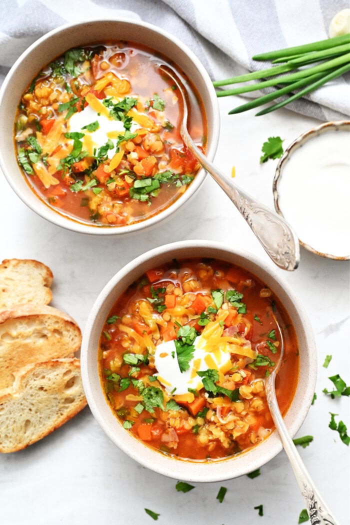 2 bowls Lentil Soup (with bacon)