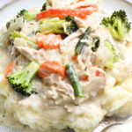 chix pot pie on potatoes