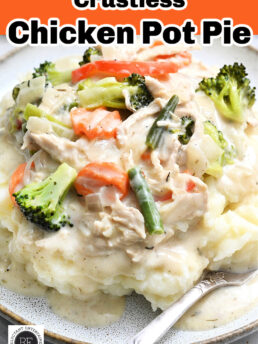 chix pot pie on mashed potatoes