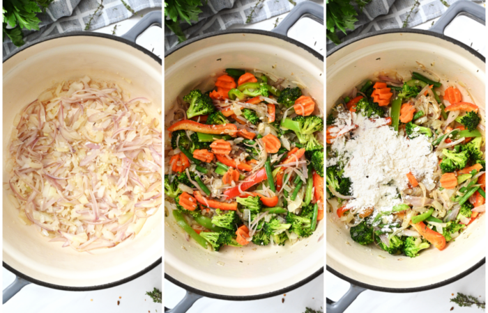 making veggies for pot pie