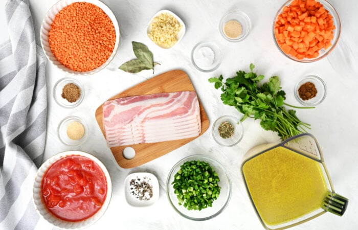 ingredients to make Lentil Soup (with bacon)