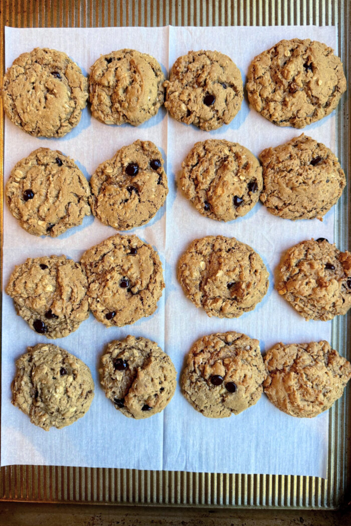 pan of Peanut Butter and Oatmeal Cookies