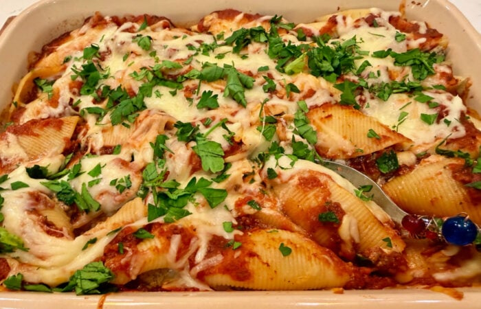 saucy Stuffed Shells with Ricotta and Ground Beef