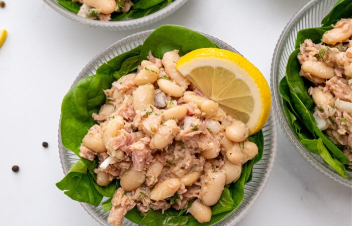 a bowl of beans and tuna salad