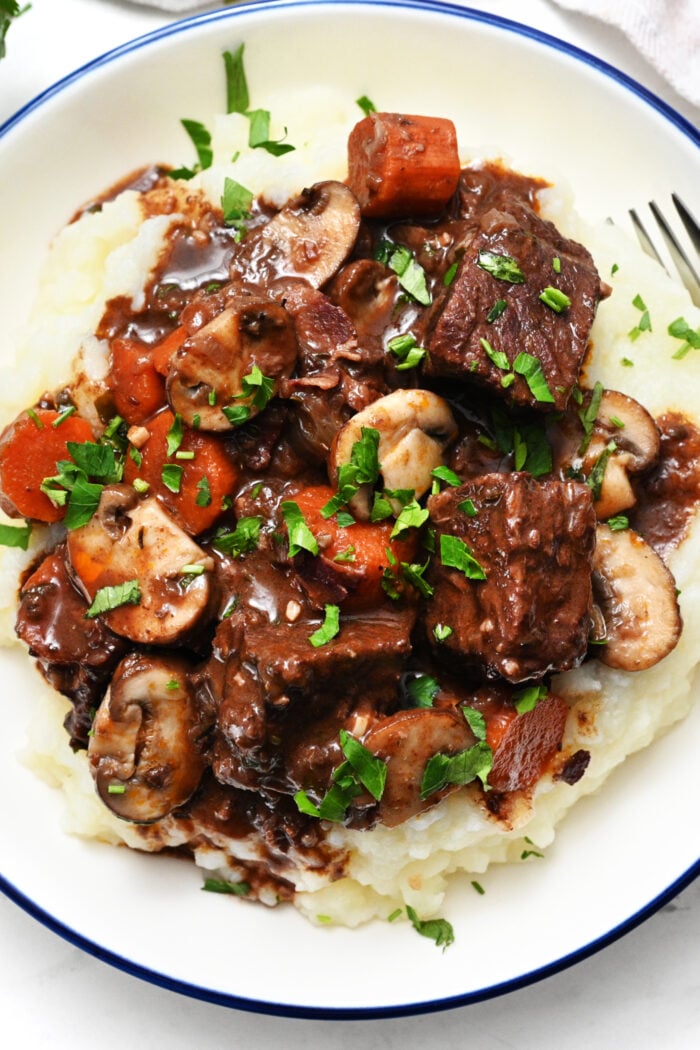 serving of Beef Bourguignon (French Red-Wine Beef Stew)