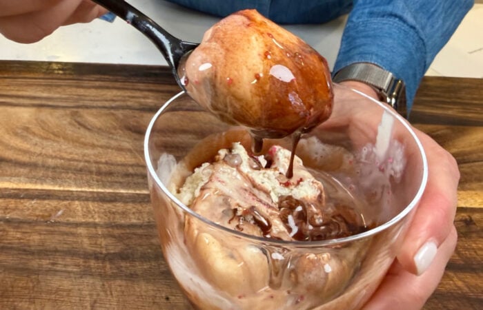 a bite of chocolatey ice cream