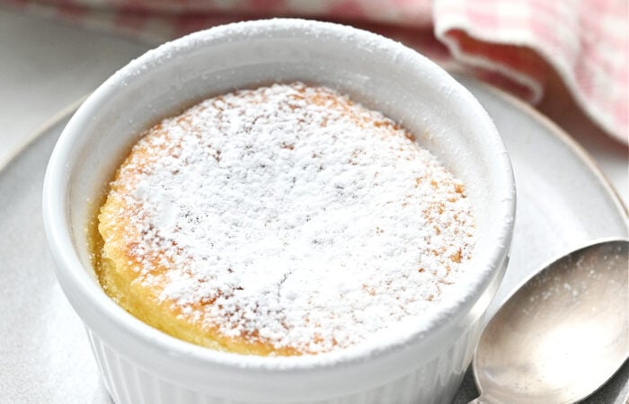 baked lava cake with powdered sugar