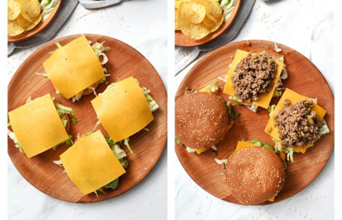 adding cheese and meat to big mac burger