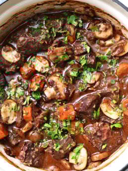 a dutch oven with beef stew
