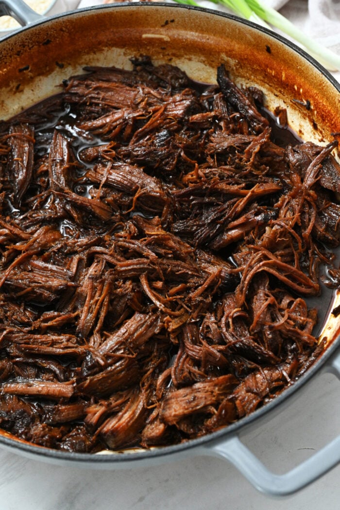 Dutch Oven Pot Roast cooked and shredded