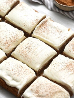 Carrot Cake Bars (with Cream Cheese Frosting) cut into squares