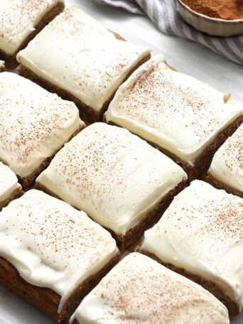 Carrot Cake Bars (with Cream Cheese Frosting) cut into squares