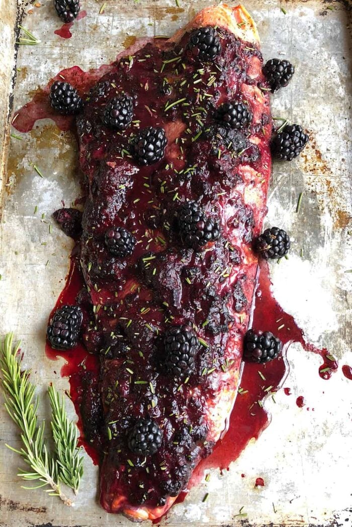 Oven Baked Salmon with homemade Blackberry Barbecue Sauce