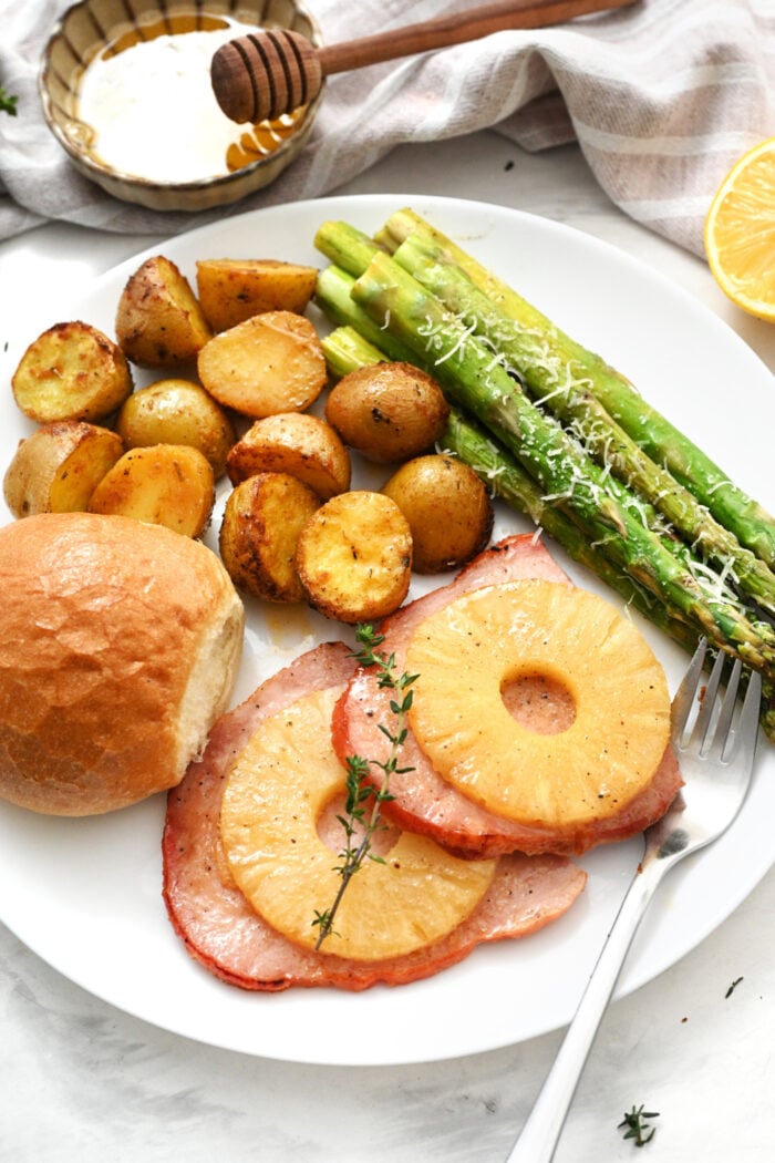 a serving of glazed ham
