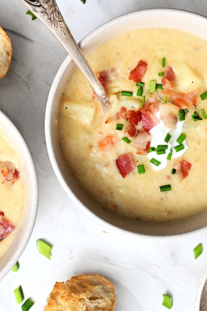 a bowl of Irish soup with potatoes