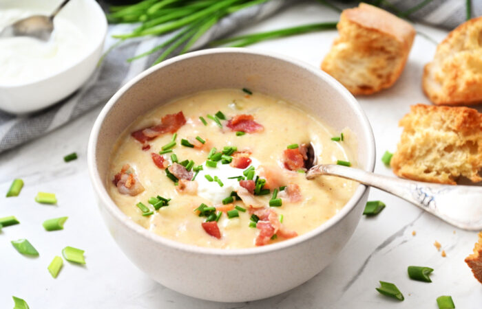 Irish soup with bacon and chives