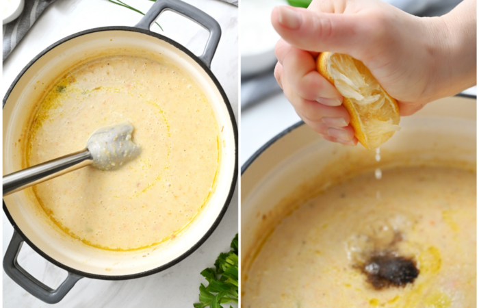 squeezing lemon in potato soup