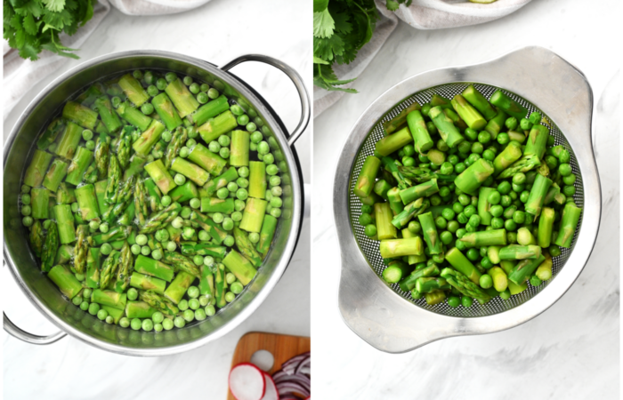 cooking peas and asparagus