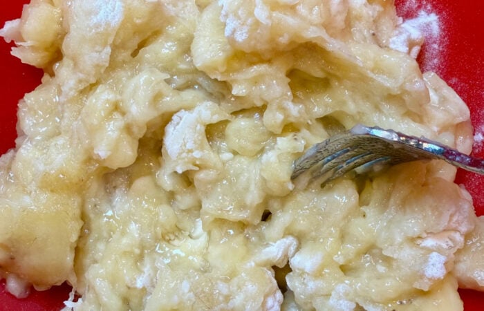 mashing bananas