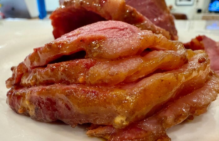 sliced corned beef with mustard