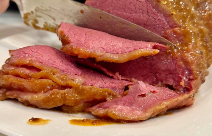slicing Wagyu Corned Beef