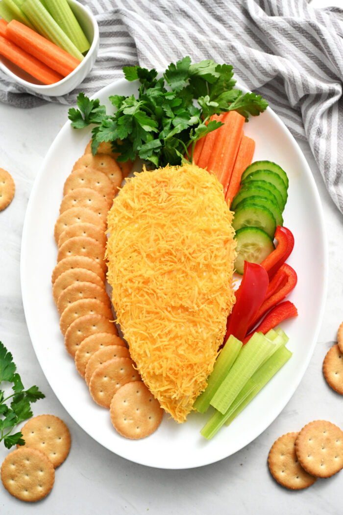 a Easter Cheese Ball presentation (shaped into a carrot)