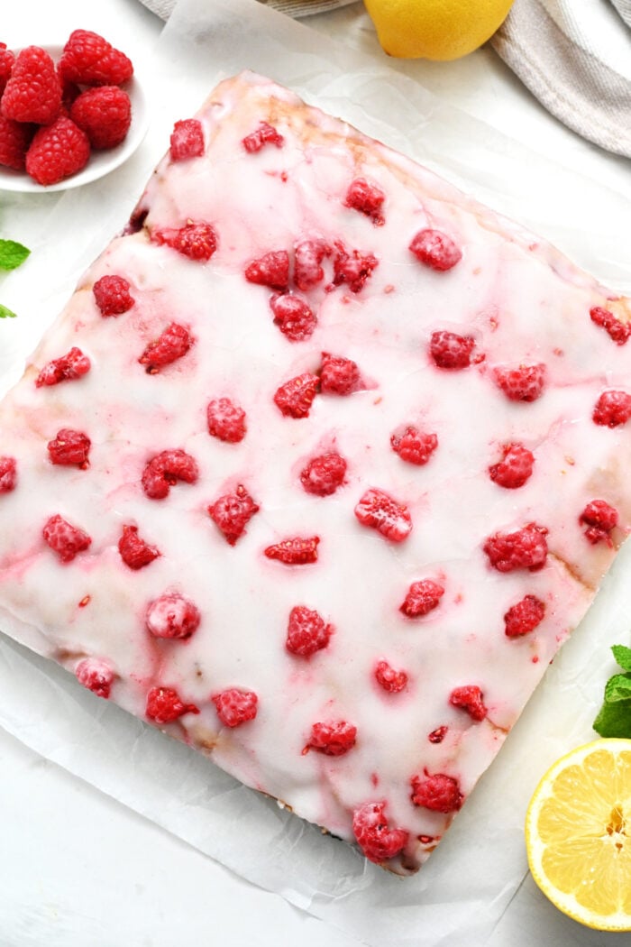 Raspberry Lemon Bars removed from parchment paper